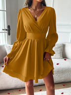 Women's Double-layer Skirt V-neck Tight Waist Dress