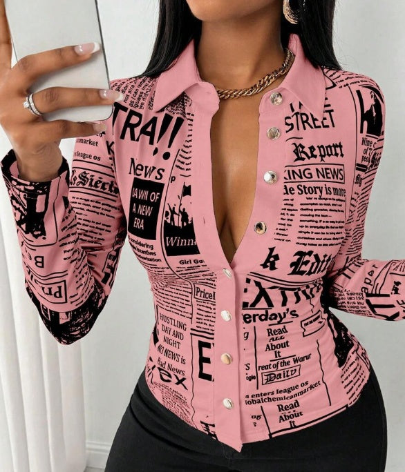 Women's Casual Daily Full Print Front Button Long Sleeve Shirt