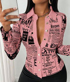 Women's Casual Daily Full Print Front Button Long Sleeve Shirt