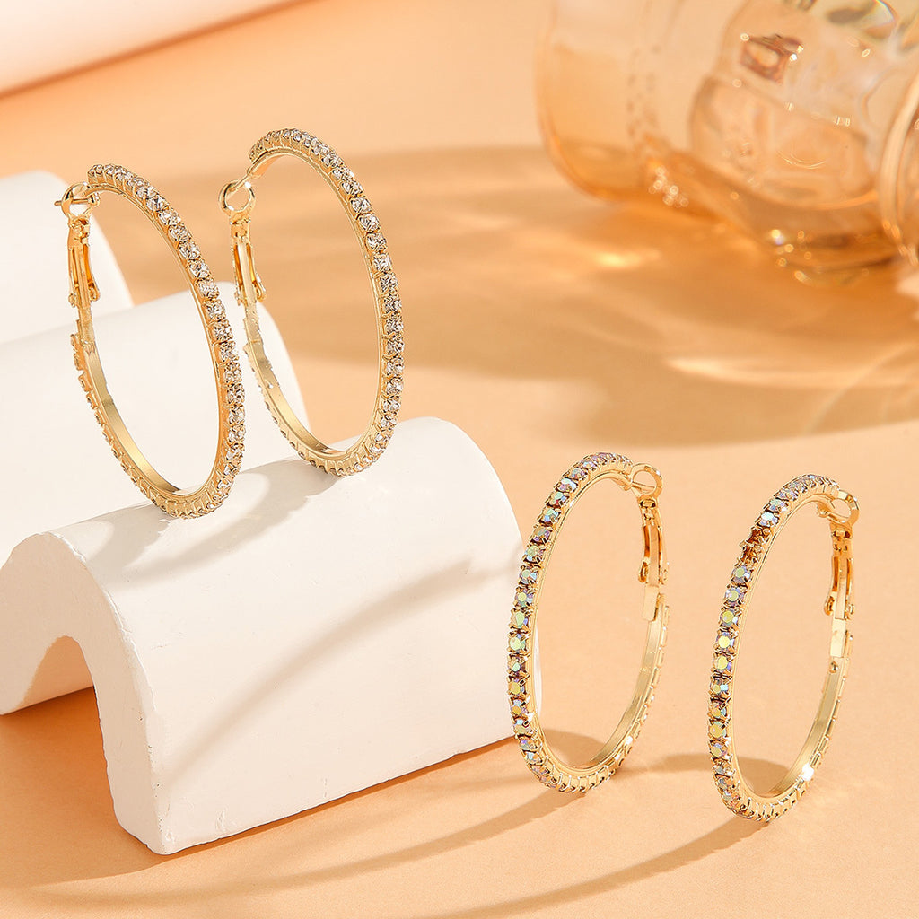 1 Pair European And American Zircon Inlaid Princess Style Large Earrings For Women, Worn At Daily Parties, Wedding Jewelry, Birthday Gifts